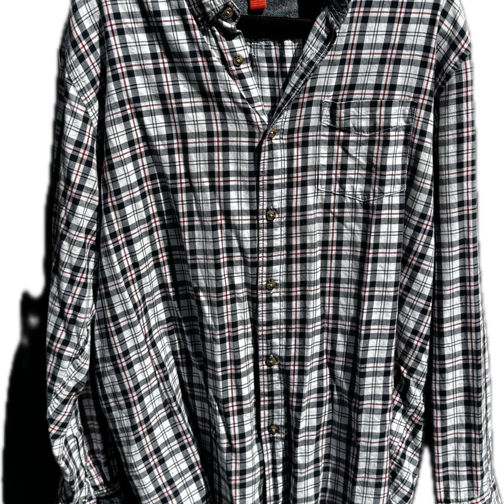 Men's Black and White Plaid Shirt